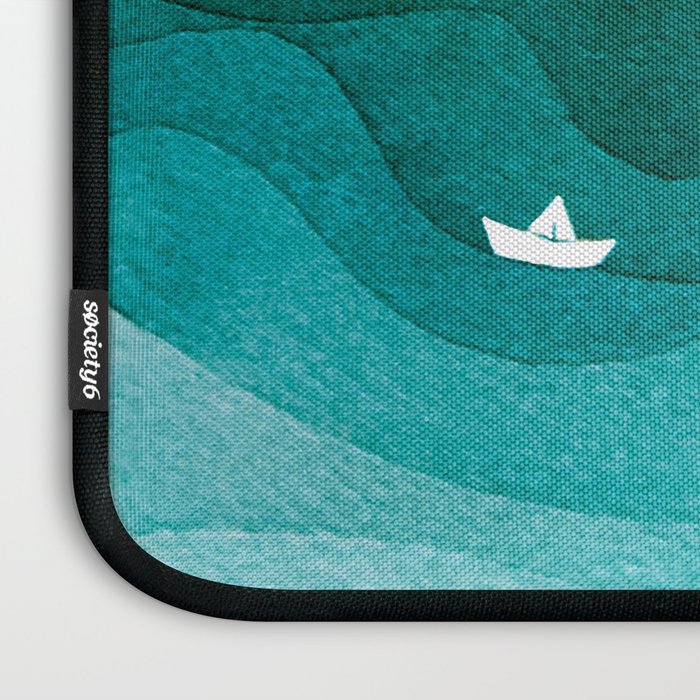 Starry Ocean, teal sailboat watercolor sea waves night Laptop Sleeve Gallery Image 3