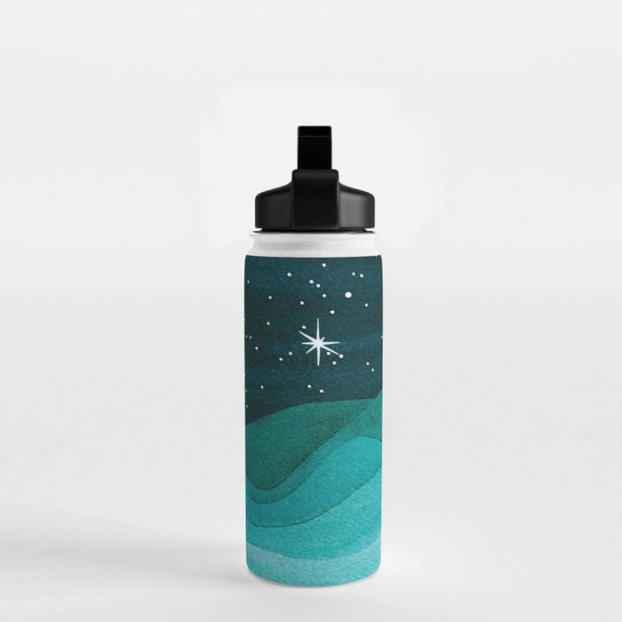 Starry Ocean, teal sailboat watercolor sea waves night Water Bottle Gallery Image 2