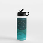 Starry Ocean, teal sailboat watercolor sea waves night Water Bottle Gallery Image 1