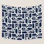 Mid Century Modern Piquet Abstract Multi Geometric Pattern in Nautical Navy Blue and White Wall Tapestry Gallery Image 4