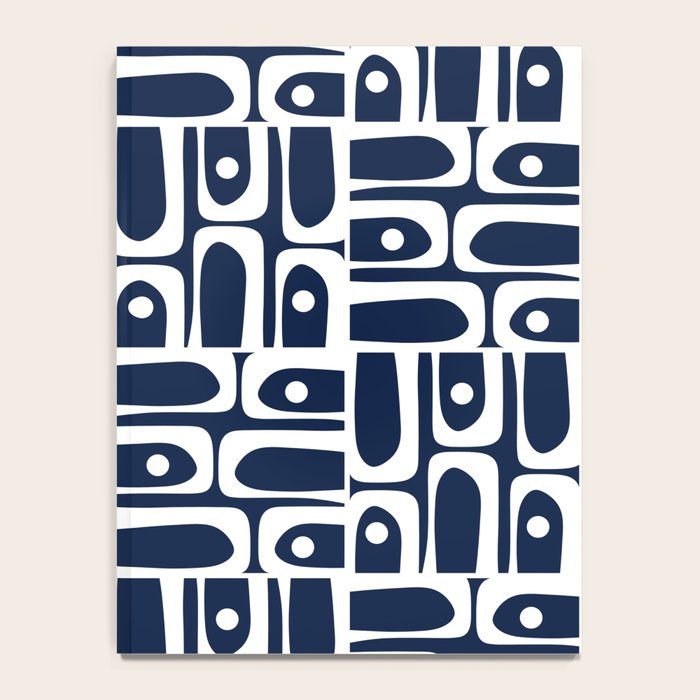 Mid Century Modern Piquet Abstract Multi Geometric Pattern in Nautical Navy Blue and White Notebook Gallery Image 4
