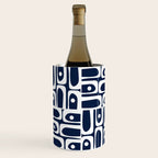 Mid Century Modern Piquet Abstract Multi Geometric Pattern in Nautical Navy Blue and White Wine Chiller Gallery Image 3