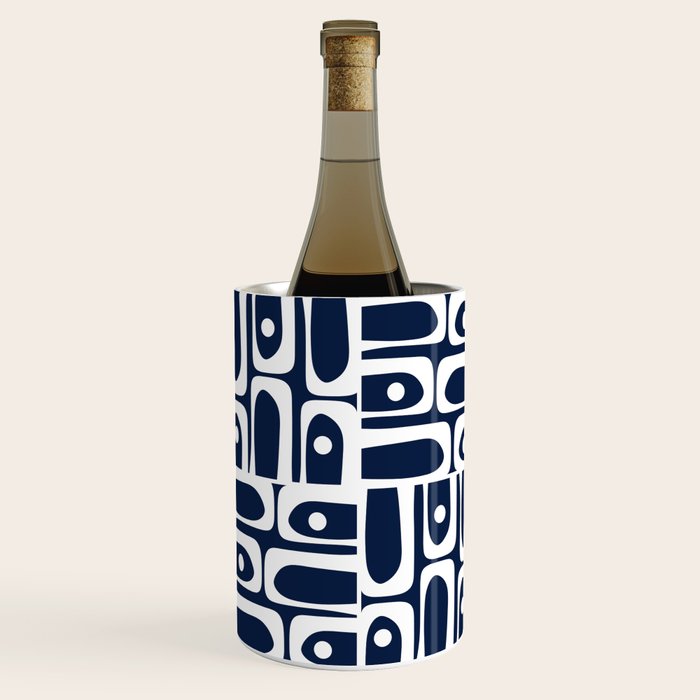 Mid Century Modern Piquet Abstract Multi Geometric Pattern in Nautical Navy Blue and White Wine Chiller Gallery Image 3