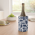 Mid Century Modern Piquet Abstract Multi Geometric Pattern in Nautical Navy Blue and White Wine Chiller Gallery Image 4