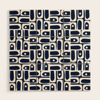 Mid Century Modern Piquet Abstract Multi Geometric Pattern in Nautical Navy Blue and White Wood Wall Art Gallery Image 1