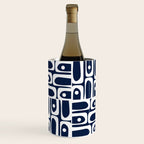 Mid Century Modern Piquet Abstract Multi Geometric Pattern in Nautical Navy Blue and White Wine Chiller Gallery Image 1