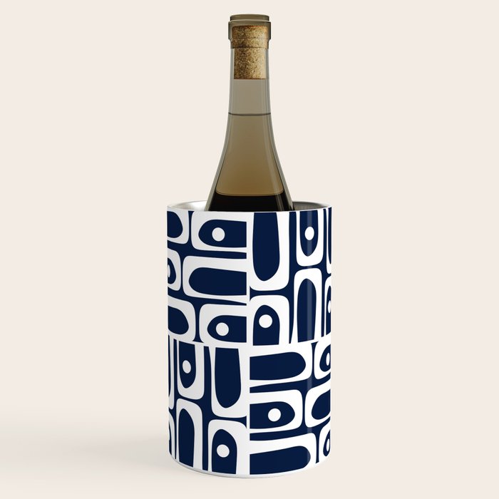 Mid Century Modern Piquet Abstract Multi Geometric Pattern in Nautical Navy Blue and White Wine Chiller Gallery Image 1