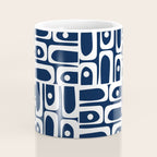Mid Century Modern Piquet Abstract Multi Geometric Pattern in Nautical Navy Blue and White Coffee Mug Gallery Image 4