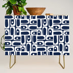 Mid Century Modern Piquet Abstract Multi Geometric Pattern in Nautical Navy Blue and White Credenza Gallery Image 1