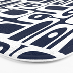 Mid Century Modern Piquet Abstract Multi Geometric Pattern in Nautical Navy Blue and White Bath Mat Gallery Image 3