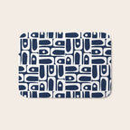 Mid Century Modern Piquet Abstract Multi Geometric Pattern in Nautical Navy Blue and White Bath Mat Gallery Image 1