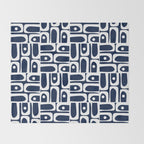 Mid Century Modern Piquet Abstract Multi Geometric Pattern in Nautical Navy Blue and White Throw Blanket Gallery Image 2