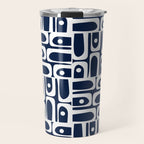 Mid Century Modern Piquet Abstract Multi Geometric Pattern in Nautical Navy Blue and White Travel Mug Gallery Image 1