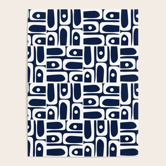 Mid Century Modern Piquet Abstract Multi Geometric Pattern in Nautical Navy Blue and White Poster Gallery Image 4