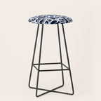 Mid Century Modern Piquet Abstract Multi Geometric Pattern in Nautical Navy Blue and White Stool Gallery Image 1