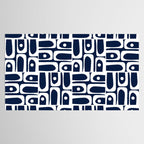 Mid Century Modern Piquet Abstract Multi Geometric Pattern in Nautical Navy Blue and White Tablecloth Gallery Image 2
