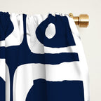 Mid Century Modern Piquet Abstract Multi Geometric Pattern in Nautical Navy Blue and White Window Curtain Gallery Image 2