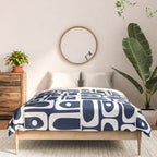 Mid Century Modern Piquet Abstract Multi Geometric Pattern in Nautical Navy Blue and White Comforter Gallery Image 3