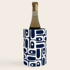 Mid Century Modern Piquet Abstract Multi Geometric Pattern in Nautical Navy Blue and White Wine Chiller Gallery Image 2
