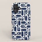Mid Century Modern Piquet Abstract Multi Geometric Pattern in Nautical Navy Blue and White iPhone Case Gallery Image 1