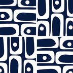 Mid Century Modern Piquet Abstract Multi Geometric Pattern in Nautical Navy Blue and White Coffee Mug Gallery Image 2