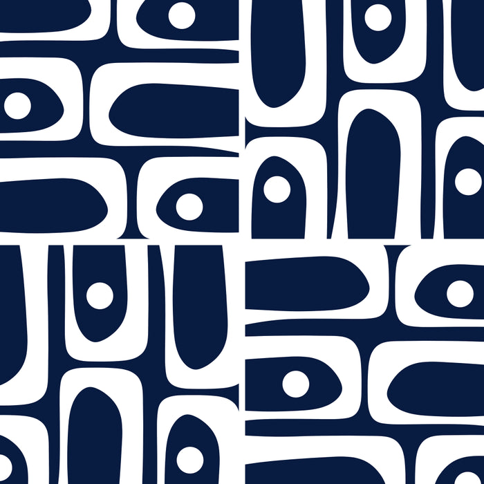 Mid Century Modern Piquet Abstract Multi Geometric Pattern in Nautical Navy Blue and White Coffee Mug Gallery Image 2