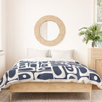 Mid Century Modern Piquet Abstract Multi Geometric Pattern in Nautical Navy Blue and White Duvet Cover Gallery Image 3