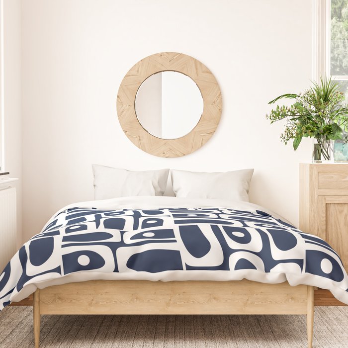 Mid Century Modern Piquet Abstract Multi Geometric Pattern in Nautical Navy Blue and White Duvet Cover Gallery Image 3