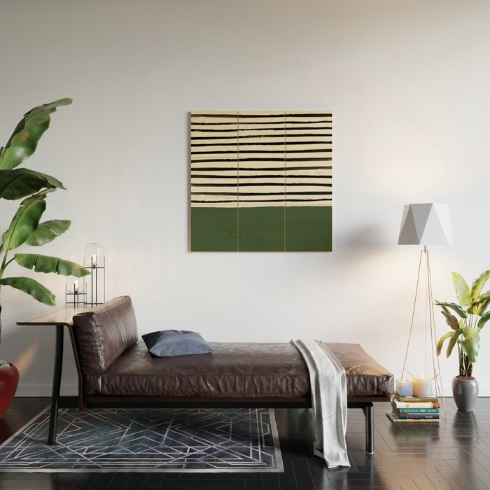 Forest Green x Stripes Wood Wall Art Gallery Image 2