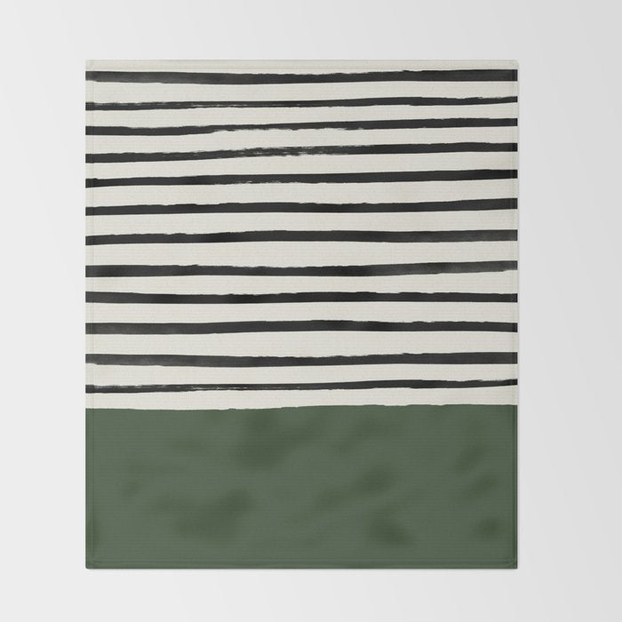 Forest Green x Stripes Throw Blanket Gallery Image 2