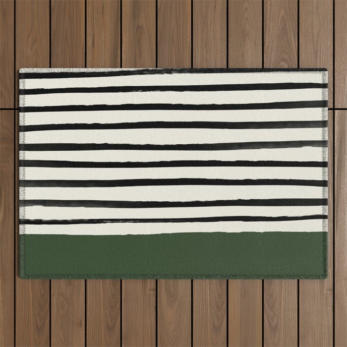 Forest Green x Stripes Outdoor Rug Gallery Image 1