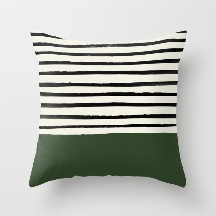 Forest Green x Stripes Throw Pillow Gallery Image 1