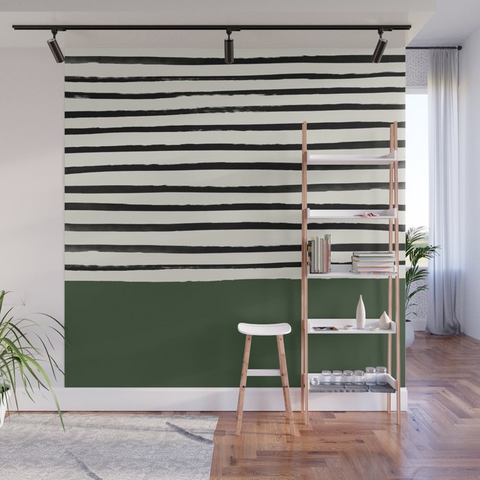 Forest Green x Stripes Wall Mural Gallery Image 1
