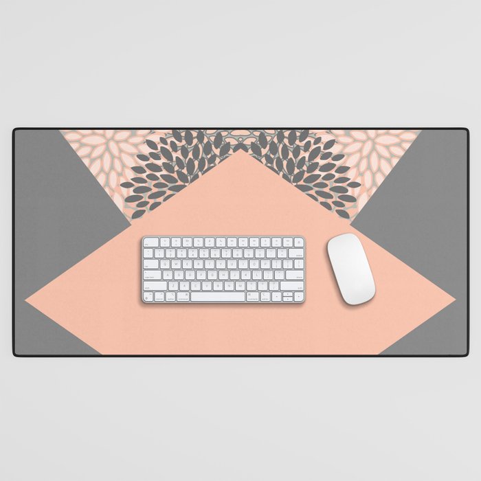 Modern, Floral Prints, with Block Color, Coral and Gray Desk Mat Gallery Image 1