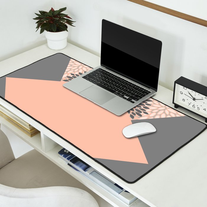 Modern, Floral Prints, with Block Color, Coral and Gray Desk Mat Gallery Image 2