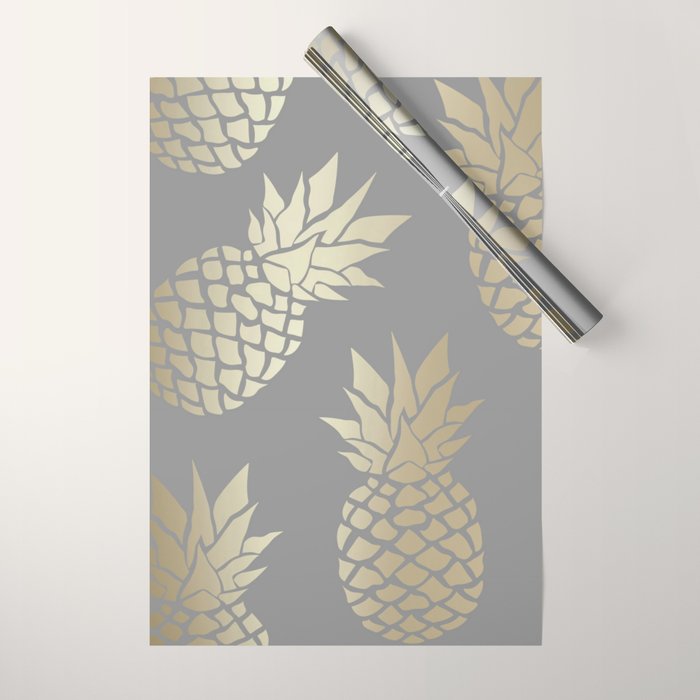 Glam Pineapple Art in Gray and Gold Wrapping Paper Gallery Image 1