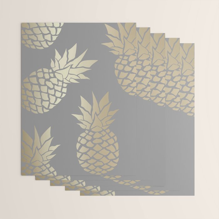 Glam Pineapple Art in Gray and Gold Wrapping Paper Gallery Image 3