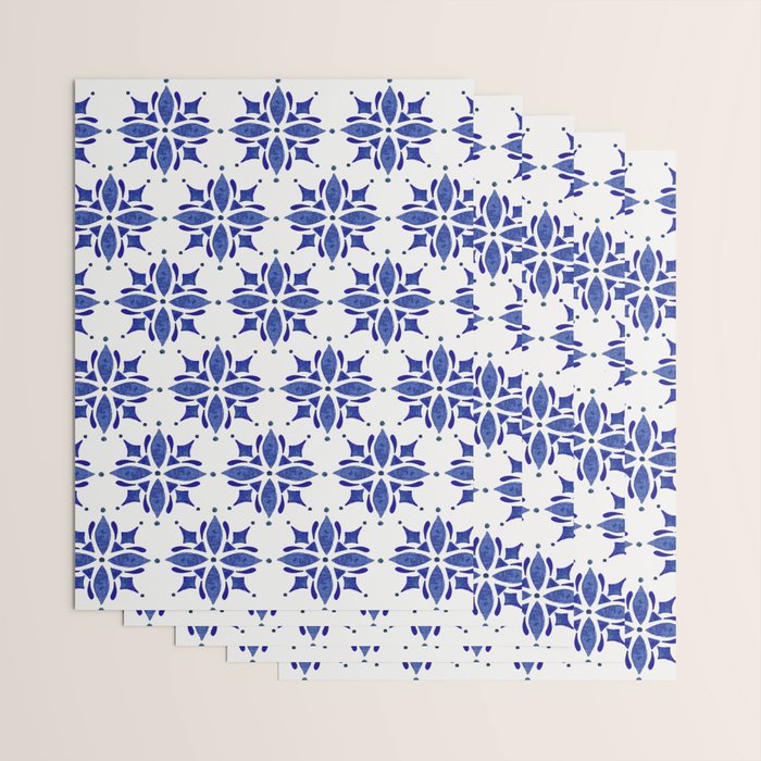 Dark Blue Watercolor Tile Pattern Wrapping Paper Gallery Image 3