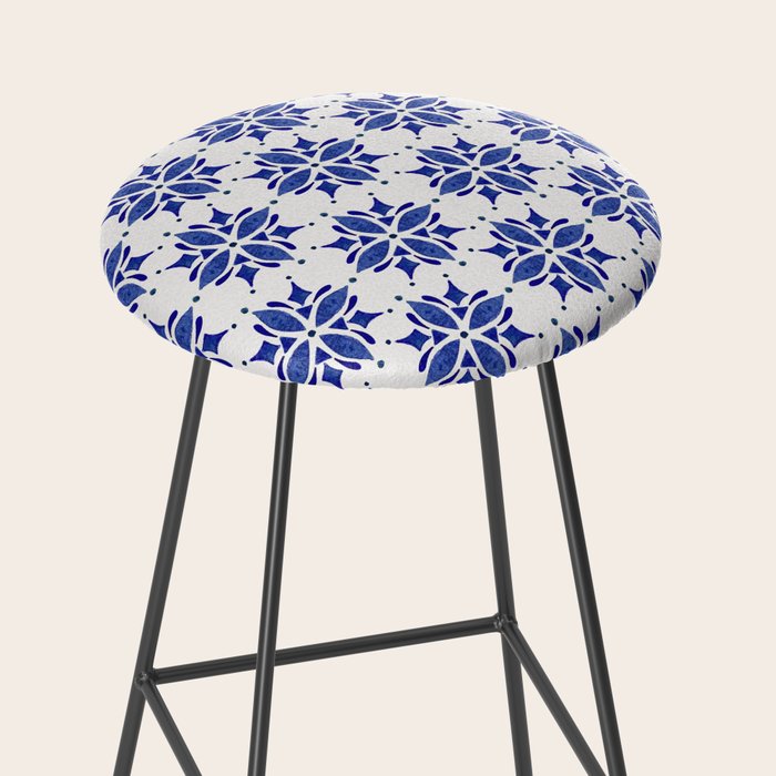 Dark Blue Watercolor Tile Pattern Stool Gallery Image 2