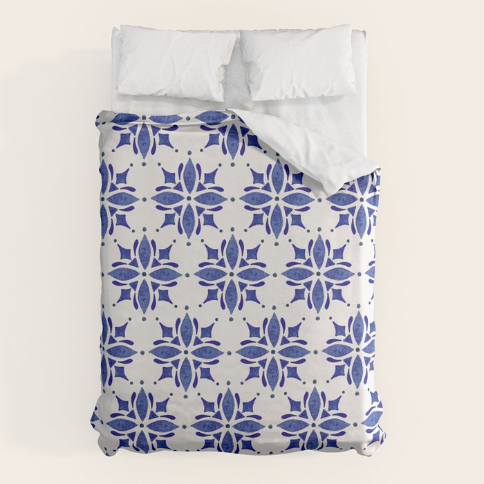 Dark Blue Watercolor Tile Pattern Duvet Cover Gallery Image 6