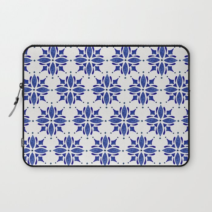 Dark Blue Watercolor Tile Pattern Laptop Sleeve Gallery Image 1