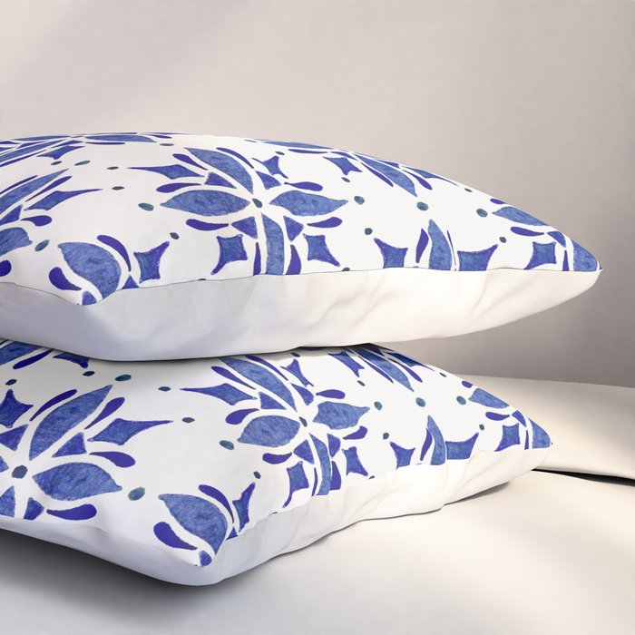 Dark Blue Watercolor Tile Pattern Pillow Sham Gallery Image 3