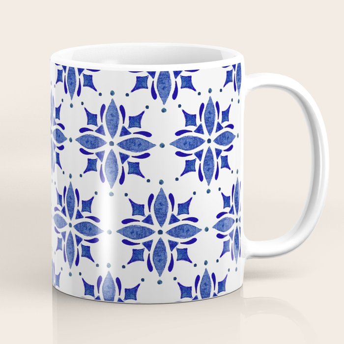 Dark Blue Watercolor Tile Pattern Coffee Mug Gallery Image 1