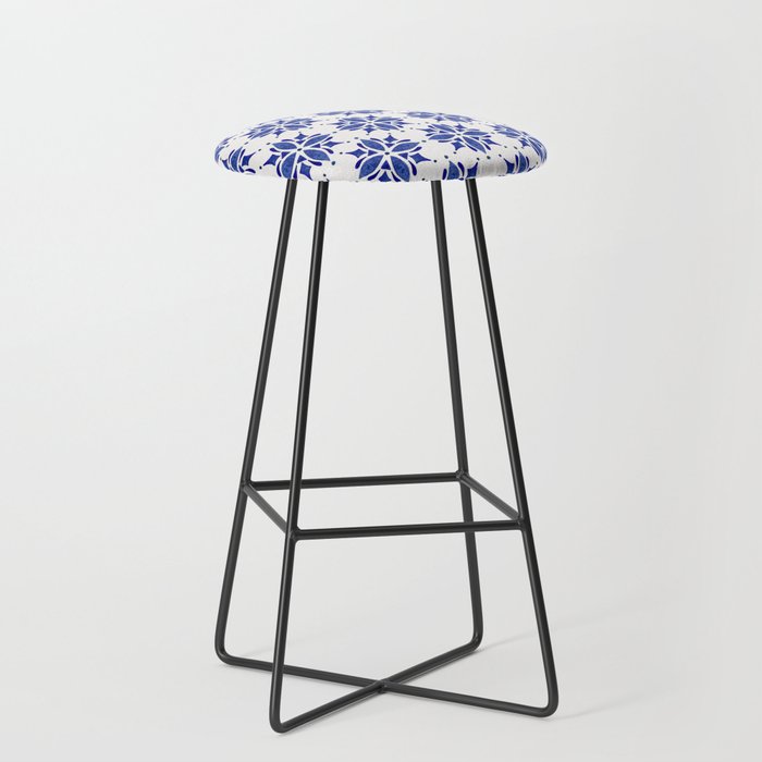 Dark Blue Watercolor Tile Pattern Stool Gallery Image 1