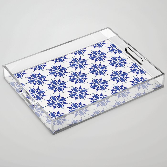 Dark Blue Watercolor Tile Pattern Acrylic Tray Gallery Image 1