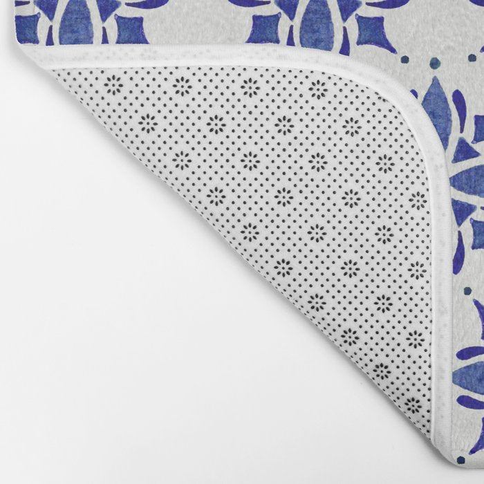 Dark Blue Watercolor Tile Pattern Bath Mat Gallery Image 2