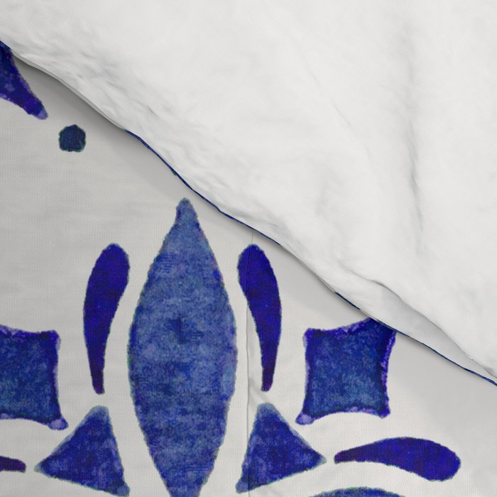 Dark Blue Watercolor Tile Pattern Comforter Gallery Image 4