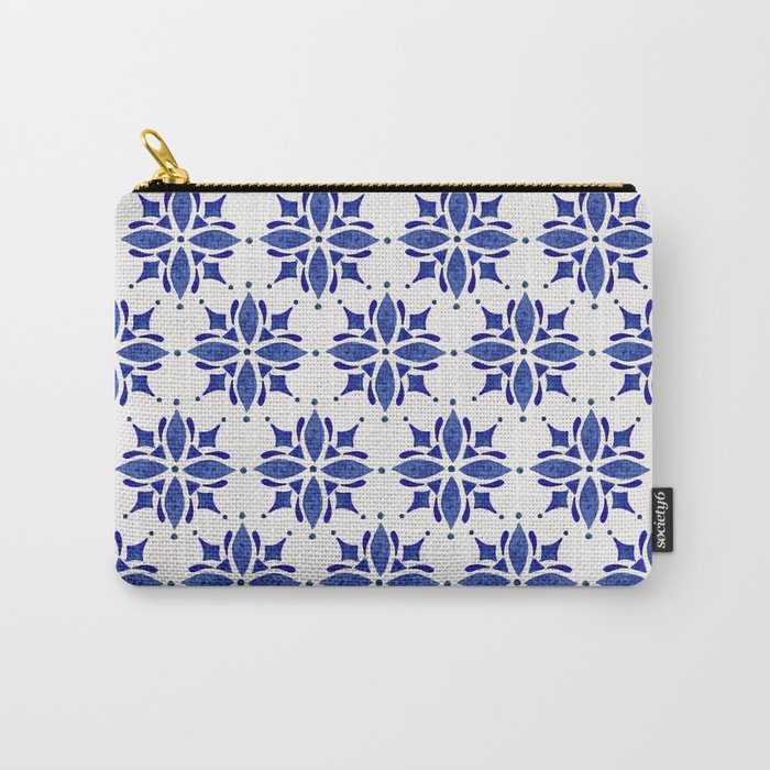 Dark Blue Watercolor Tile Pattern Carry All Pouch Gallery Image 1