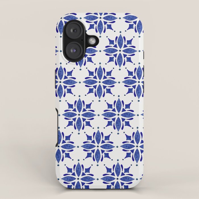 Dark Blue Watercolor Tile Pattern iPhone Case Gallery Image 1