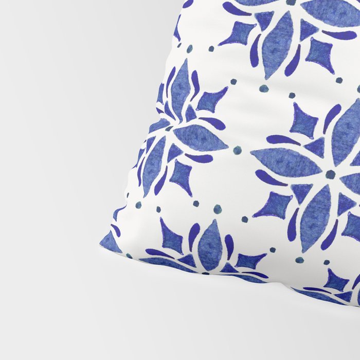 Dark Blue Watercolor Tile Pattern Pillow Sham Gallery Image 4
